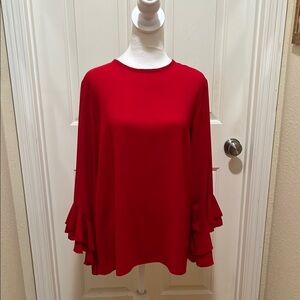 Elegant Red Ruffle Sleeve Top